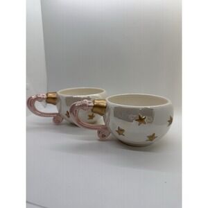 New FIGI "All‎ That Glistens" Set Of 2 Pearl/Pink/Gold Coffee Mugs 12 Oz